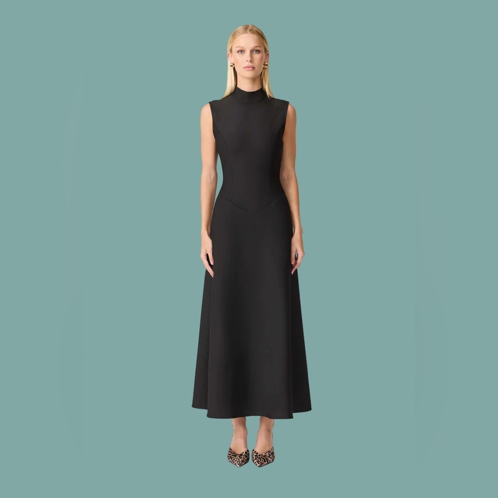 Mock Neck Sleeveless Black Maxi Dress